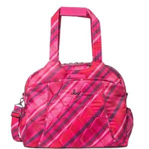 Lug Pontoon 2 Overnight Tote. Berry Plaid. NWT